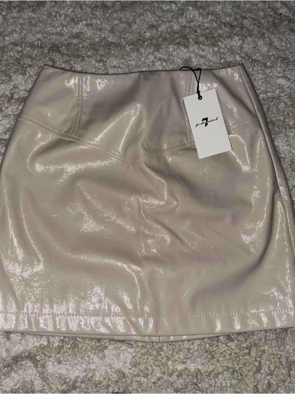 7 For All Mankind Shimmery Light Beige Faux Leather Mini Skirt